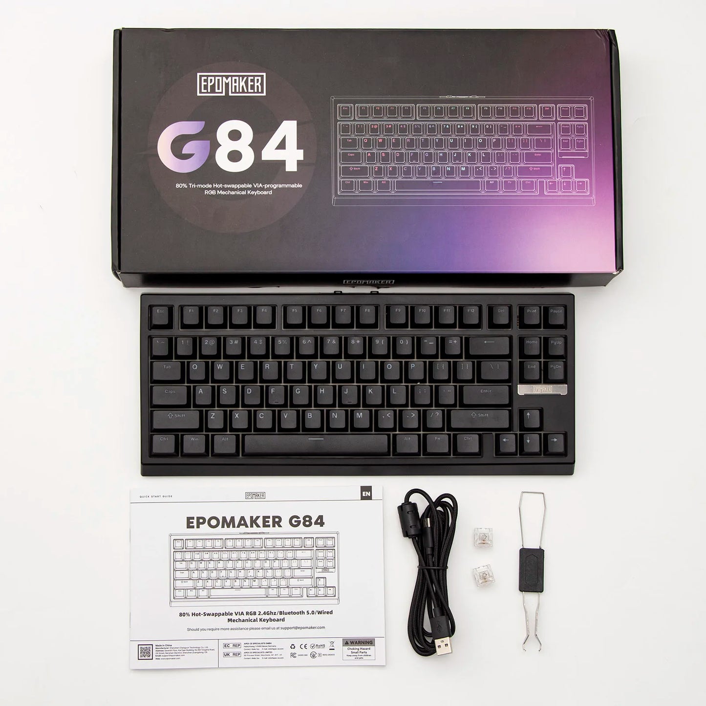 EPOMAKER G84 VIA 80% QWERTY ANSI US Layout Gasket-Mounted Wired/2.4GHz/Bluetooth Wireless Mechanical Keyboard for Mac/WIN/Gaming