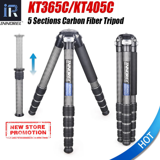 KT365C/KT405C 10 Layers Carbon Fiber Tripod for DSLR Camera 5 Sections Heavy Duty Stand Low Gravity Ballhead Short Center Column