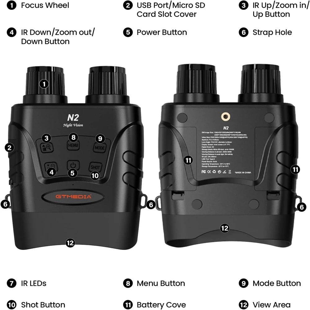 GTGUARD N2 Night Vision Binoculars 300M 5X Full Dark IR Telescope Photo Video Record Camera Digital Infrared Night Vision Device