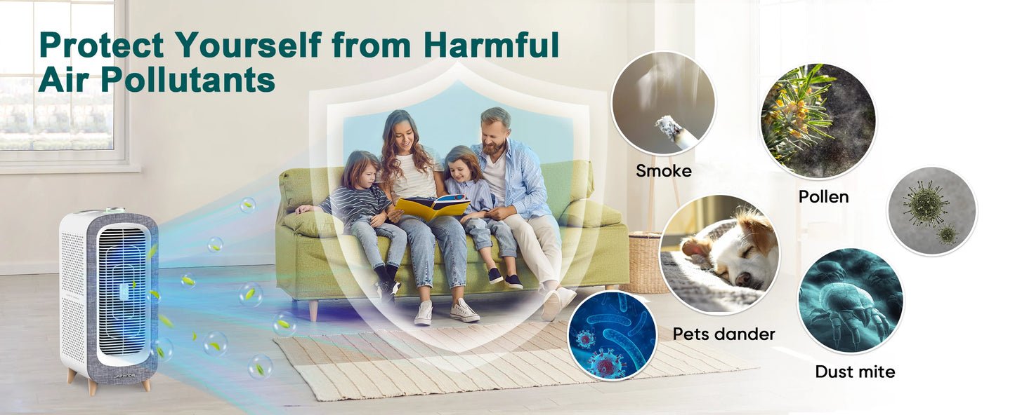 Jafända Air Purifiers for Home Large Room Up To 2105ft², 4× True HEPA Filter, 0.66lbs Activated Carbon Remove Dust Smoke Odor