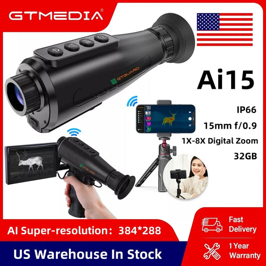 GTMEDIA Thermal Imaging Monocular AI Super-Resolution384*288 (50 Hz) 15mm /0.9 Lens Thermal Scope Outdoor IR Night Vision Goggle