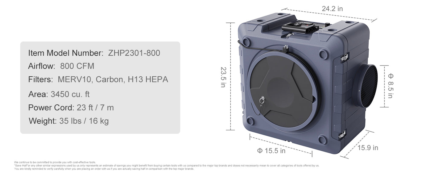 SucceBuy Air Scrubber with 3-Stage Filtration Stackable Negative Air 550/800 CFM  Air Cleaner with MERV10 Carbon H13 HEPA
