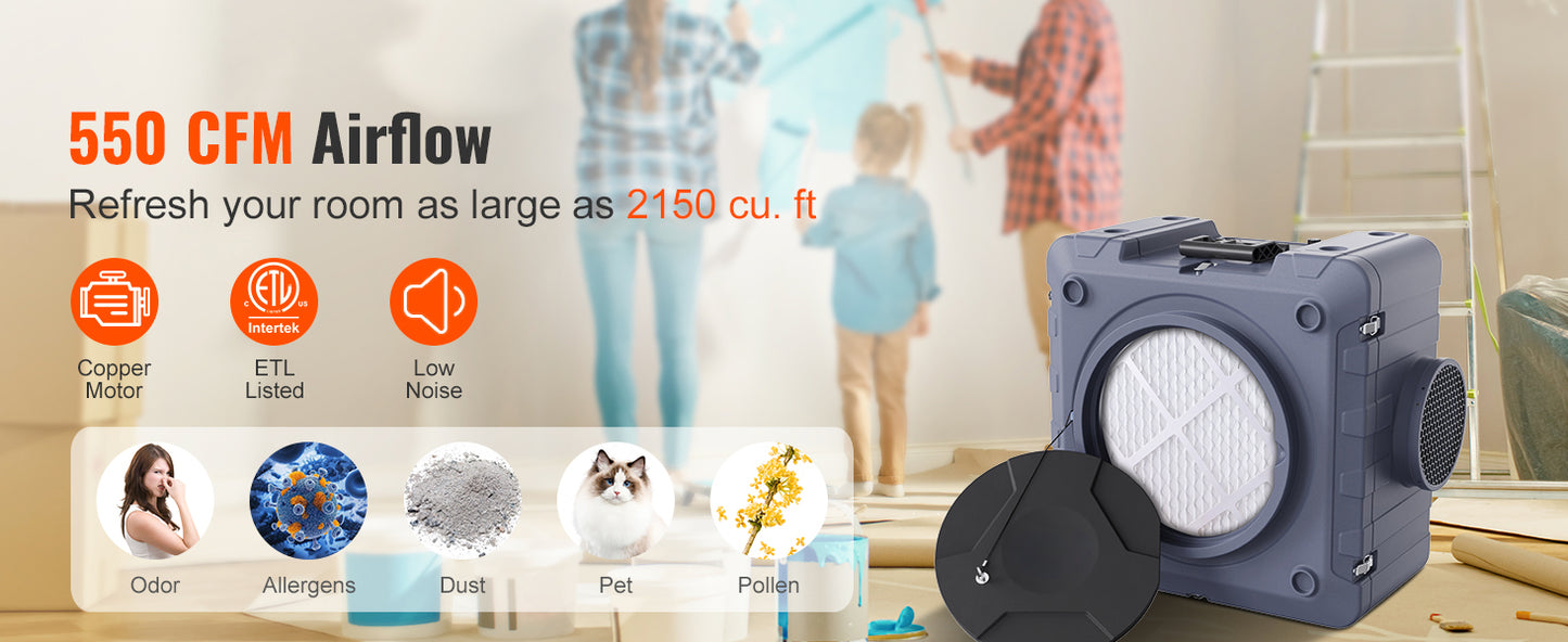 SucceBuy Air Scrubber with 3-Stage Filtration Stackable Negative Air 550/800 CFM  Air Cleaner with MERV10 Carbon H13 HEPA