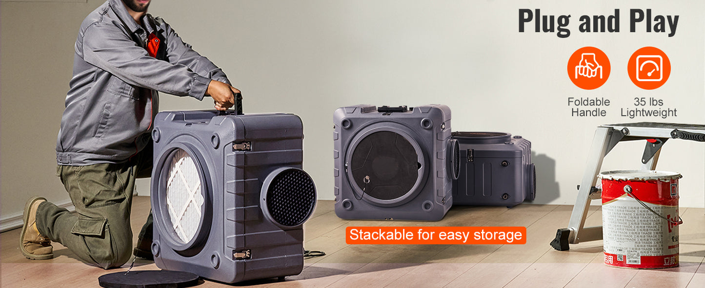 SucceBuy Air Scrubber with 3-Stage Filtration Stackable Negative Air 550/800 CFM  Air Cleaner with MERV10 Carbon H13 HEPA