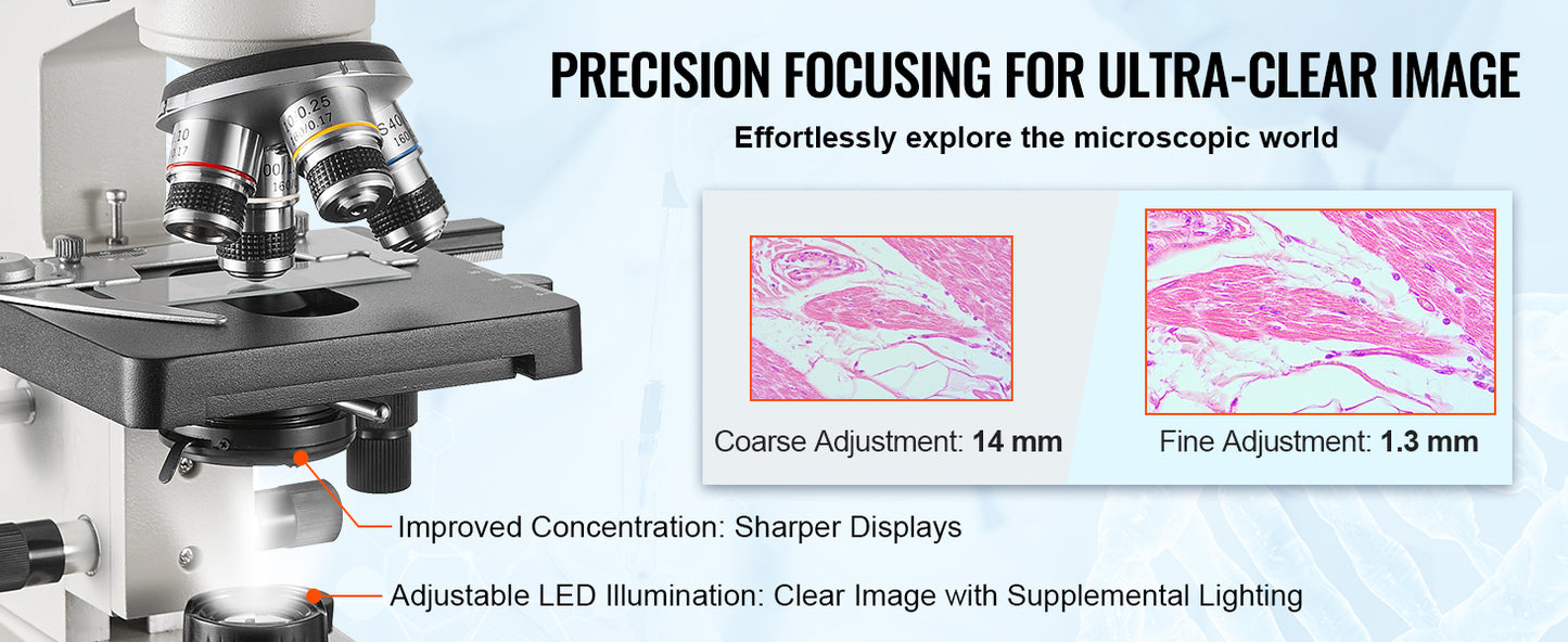SucceBuy Compound Trinocular Microscope 40X-2500/40X-5000X Magnification Lab Microscope w/ LED Illumination & External Interface