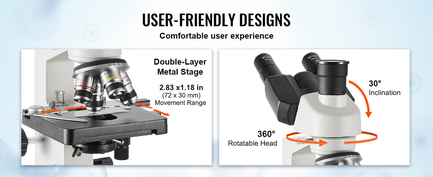 SucceBuy Compound Trinocular Microscope 40X-2500/40X-5000X Magnification Lab Microscope w/ LED Illumination & External Interface
